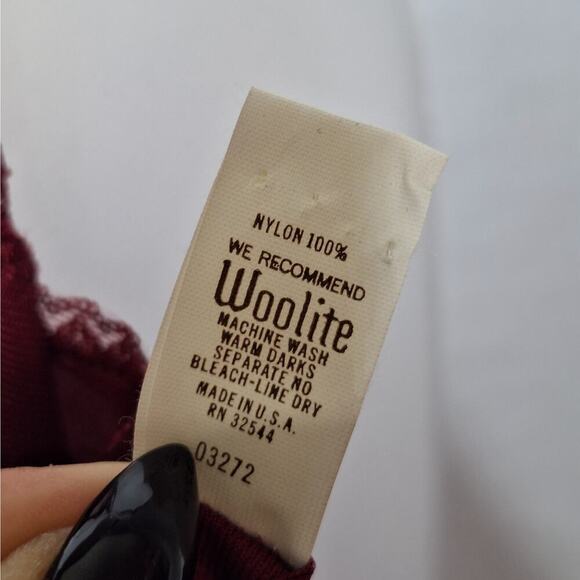 Vintage 80s Formfit Teddy Romper Large 38 Lace Nylon Silky Nightie Burgundy Wine - Picture 4 of 9